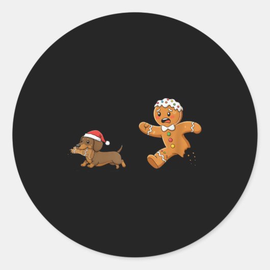 Gingerbread Cookie Chasing Dachshund Christmas Dog Runder Aufkleber (Vorderseite)