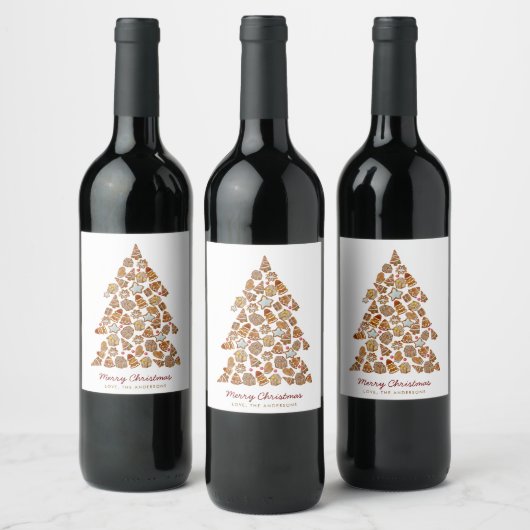 Gingerbread Cookie Christmas Tree Custom Weinetikett (Flaschen)