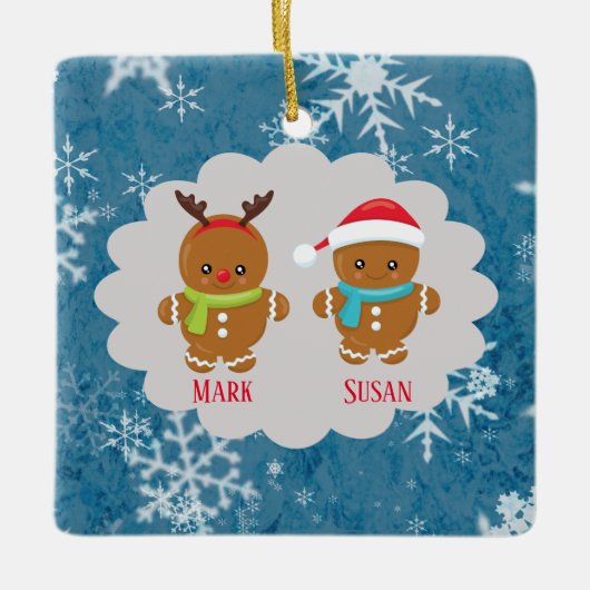 Gingerbread Cookie Couple Weihnachtsnamen Keramikornament (Vorderseite)