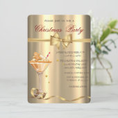 Gingerbread Cookie Drink Bow Gold Christmas Party  Einladung (Stehend Vorderseite)