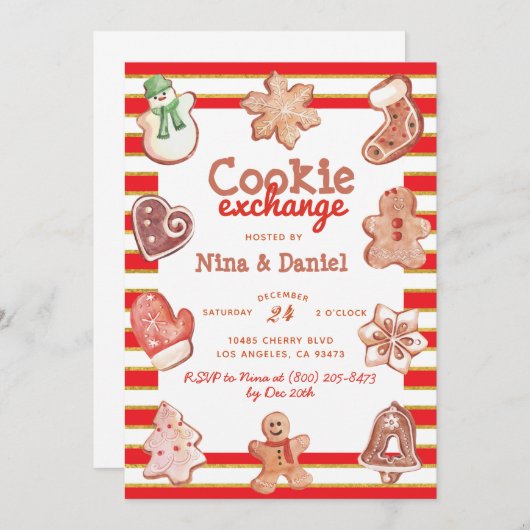 Gingerbread Cookie Exchange - Einladung zu Weihnac (Vorne/Hinten)