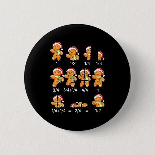 Gingerbread Cookie Santa Hat Fraction Math Teacher Button (Vorderseite)