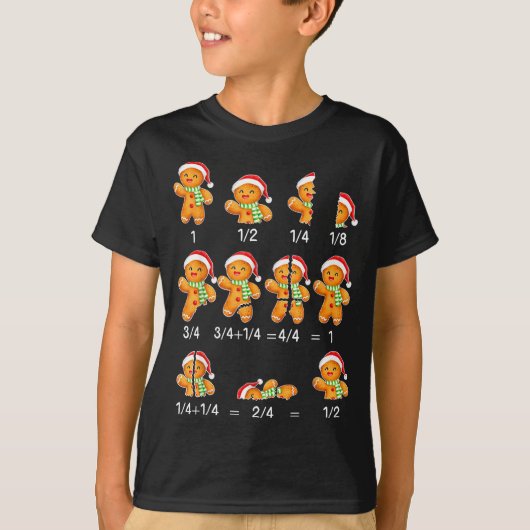 Gingerbread Cookie Santa Hat Fraction Math Teacher T-Shirt (Vorderseite)