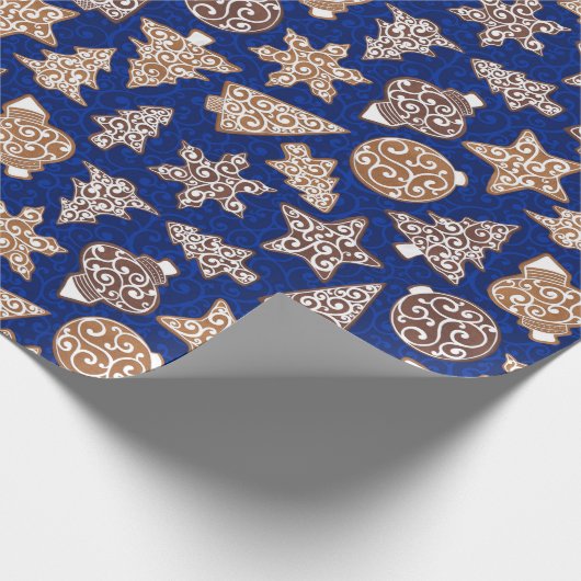 Gingerbread Cookies Blue Elegante Weihnachten Geschenkpapier (Ecke)