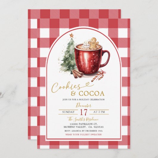 Gingerbread Cookies & Cocoa Holiday Invitation Einladung (Vorne/Hinten)