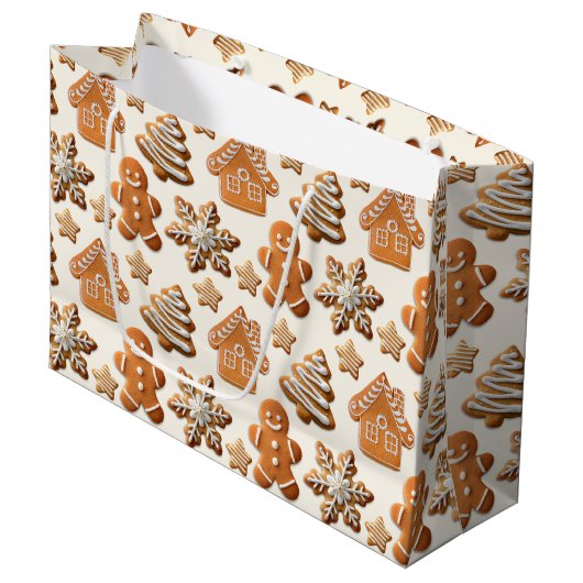 Gingerbread Cookies Pattern Große Geschenktüte (Vorderseite Schrägansicht)