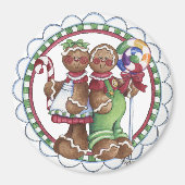 Gingerbread Couple Lollipop Candy Cane Magnet (Vorne)