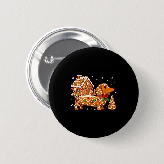 Gingerbread Dachshund Christmas Tree House Cookie  Button (Vorne & Hinten)