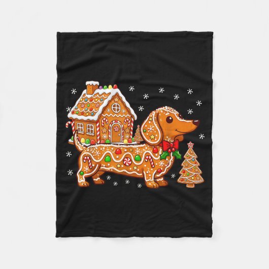 Gingerbread Dachshund Christmas Tree House Cookie Fleecedecke (Vorderseite)