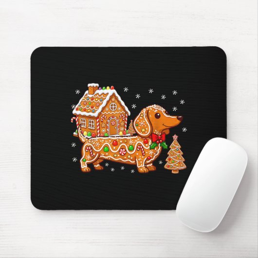 Gingerbread Dachshund Christmas Tree House Cookie  Mousepad (Mit Mouse)