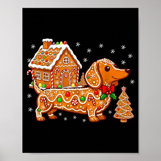 Gingerbread Dachshund Christmas Tree House Cookie Poster (Vorne)