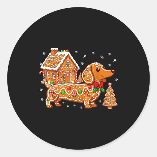 Gingerbread Dachshund Christmas Tree House Cookie Runder Aufkleber (Vorderseite)