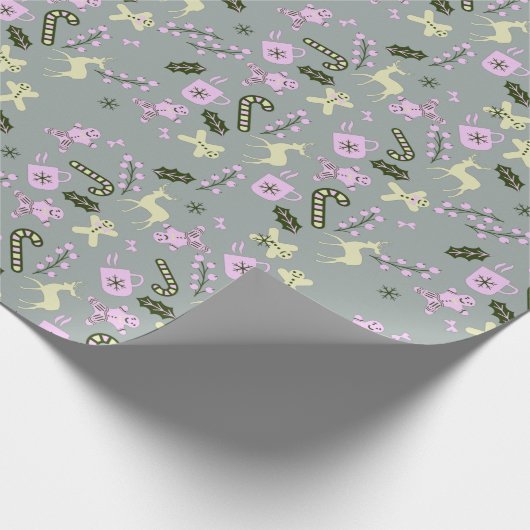 Gingerbread Deer Candycane Grüne Weihnachten Geschenkpapier (Ecke)