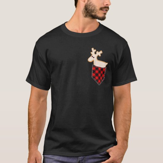 Gingerbread Deer Pocket Tee Cute Cookies Red Plaid (Vorderseite)