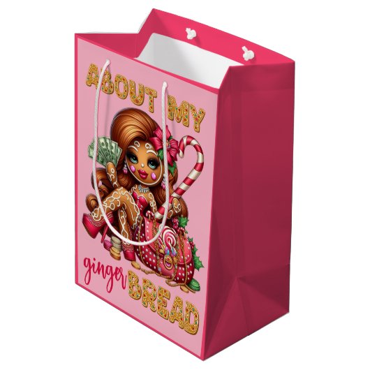 Gingerbread Diva Funny Urban Weihnachten Mittlere Geschenktüte (Rückseite Schrägansicht)
