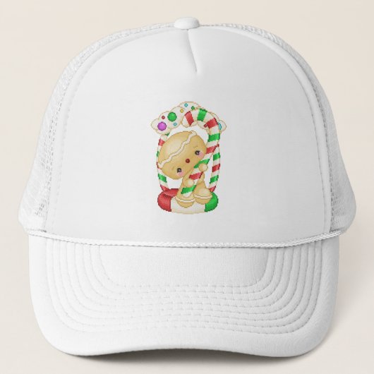 Gingerbread Doll Peppermint Pixel Art Truckerkappe (Vorderseite)