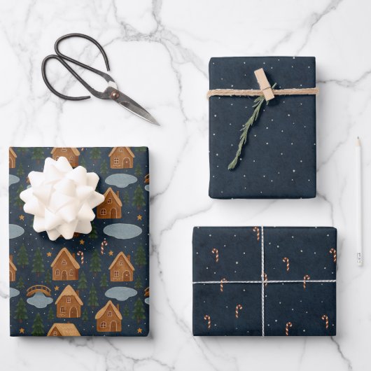 Gingerbread-Dorf-Muster-Geschenkpapier-Set Geschenkpapier Set (Vorderseite)