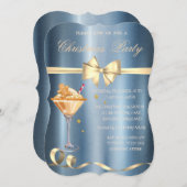 Gingerbread Drink Bow Blue Metallic Christmas Einladung (Vorne/Hinten)