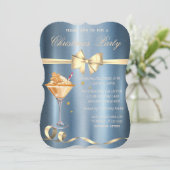 Gingerbread Drink Bow Blue Metallic Christmas Einladung (Stehend Vorderseite)