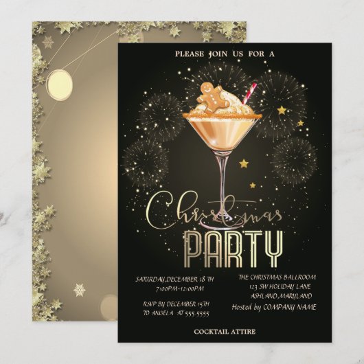 Gingerbread Drink Fireworks Weihnachtsfirma Einladung (Vorne/Hinten)