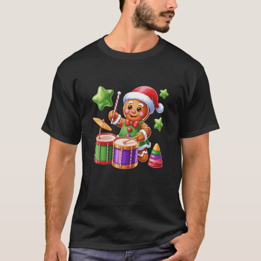Gingerbread Drummer Candy Cane Christmas Fun T-Shirt (Vorderseite)
