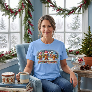 Gingerbread-Familie Schneelandschaft Weihnachten T-Shirt