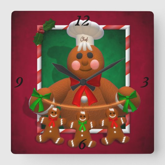 Gingerbread Family Quadratische Wanduhr (Vorderseite)