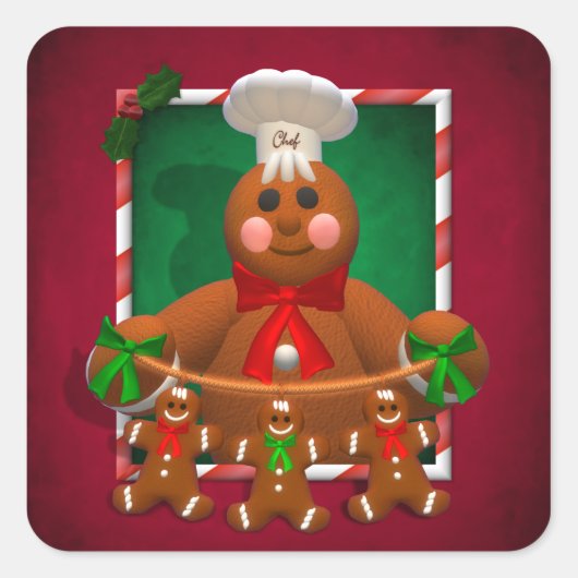 Gingerbread Family Quadratischer Aufkleber (Vorderseite)