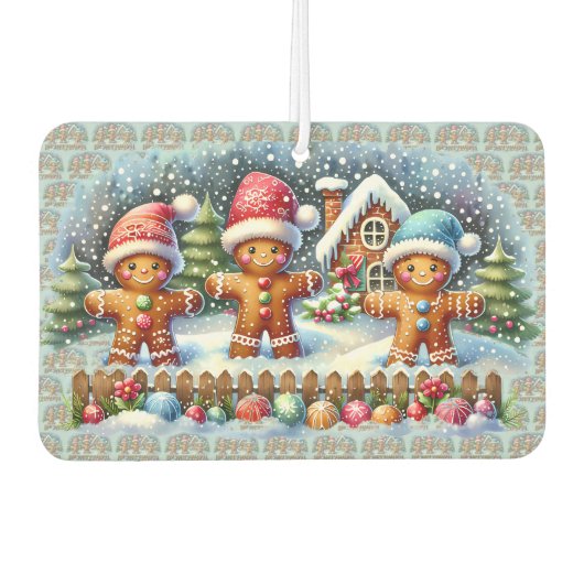 Gingerbread Family Snowy Christmas Scene Autolufterfrischer (Vorderseite)