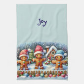 Gingerbread Family Snowy Christmas Scene Blue Geschirrtuch (Vertikal)