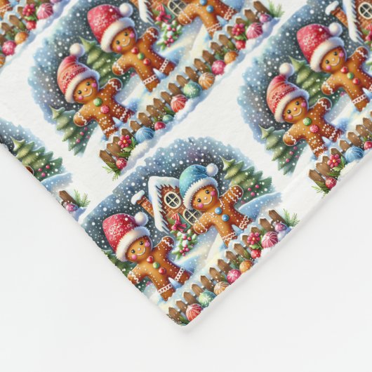 Gingerbread Family Snowy Christmas Scene Fleecedecke (Ecke)