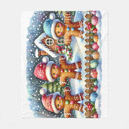 Gingerbread Family Snowy Christmas Scene Fleecedecke (Vorderseite)