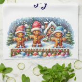 Gingerbread Family Snowy Christmas Scene Geschirrtuch (Gefaltet)