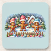 Gingerbread Family Snowy Christmas Scene Getränkeuntersetzer (Vorderseite)