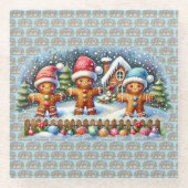 Gingerbread Family Snowy Christmas Scene Glasuntersetzer (Vorderseite)