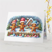 Gingerbread Family Snowy Christmas Scene Karte (Gelbe Blume)