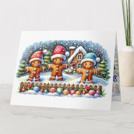 Gingerbread Family Snowy Christmas Scene Karte (Vorderseite)