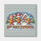 Gingerbread Family Snowy Christmas Scene Magnet (Vorne)