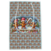 Gingerbread Family Snowy Christmas Scene Mittlere Geschenktüte (Vorderseite)