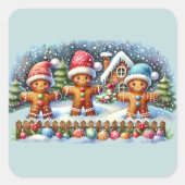 Gingerbread Family Snowy Christmas Scene Quadratischer Aufkleber (Vorderseite)