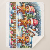 Gingerbread Family Snowy Christmas Scene Sherpadecke (Vorderseite)