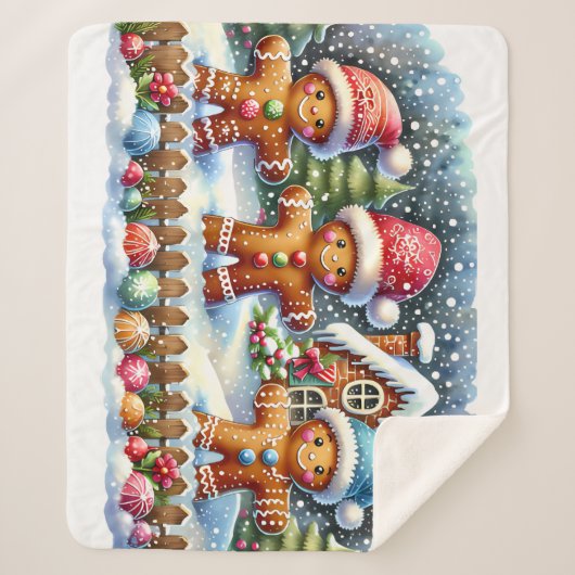 Gingerbread Family Snowy Christmas Scene Sherpadecke (Vorderseite)