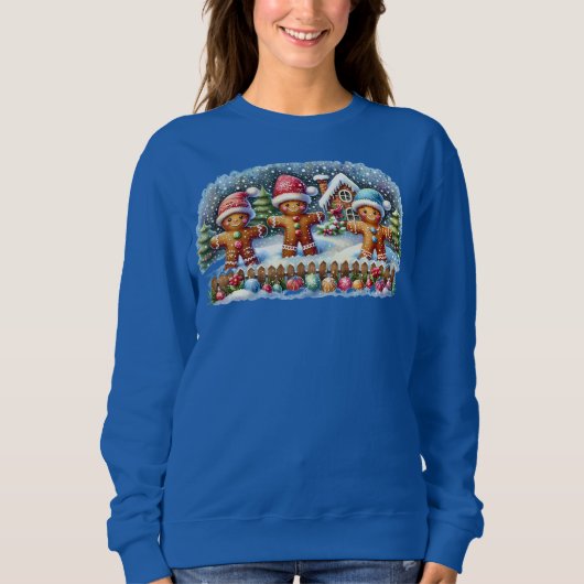 Gingerbread Family Snowy Christmas Scene Sweatshirt (Vorderseite)
