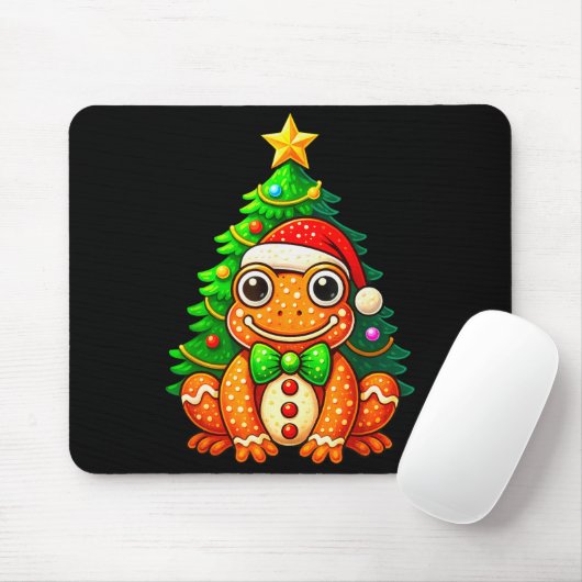 Gingerbread Frog Wearing Santa Hat Christmas Tree Mousepad (Mit Mouse)