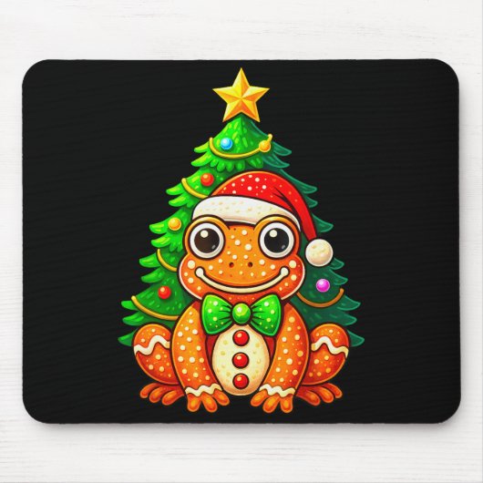 Gingerbread Frog Wearing Santa Hat Christmas Tree Mousepad (Vorne)