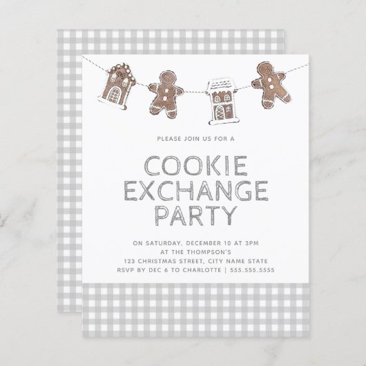 Gingerbread Gingham Cookie Exchange Budget Einladu (Vorne/Hinten)