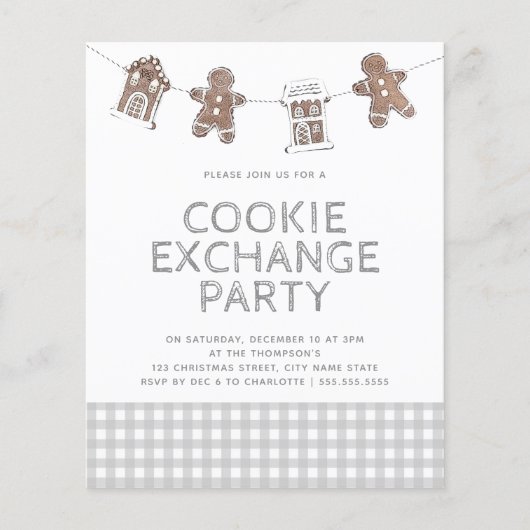 Gingerbread Gingham Cookie Exchange Budget Einladu (Vorderseite)