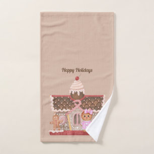 Gingerbread Girl and Christmas Candy House Handtuch