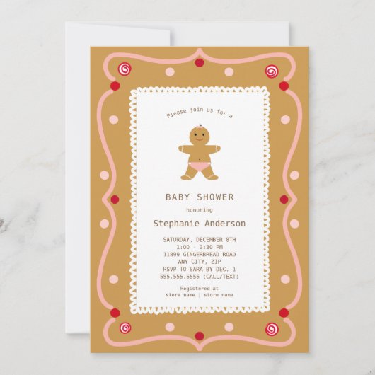 Gingerbread Girl Babydusche Einladung (Vorderseite)