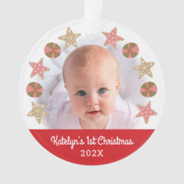 Gingerbread Girl Red Baby First Christmas Foto Ornament